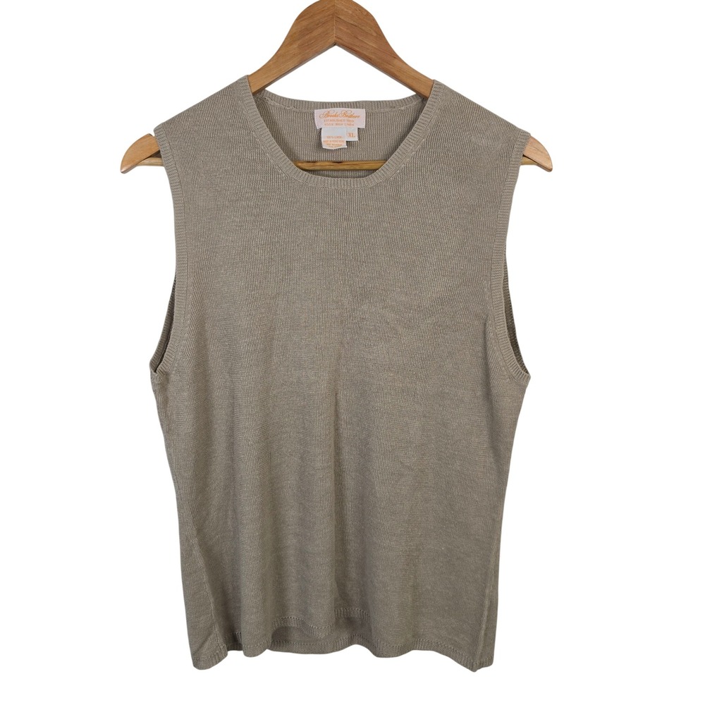 Brooks Brothers Womens XL Beige 100% Irish Linen Knit Sleeveless Shell Tank Top